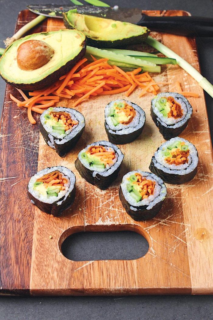 sushi+on+cutting+board